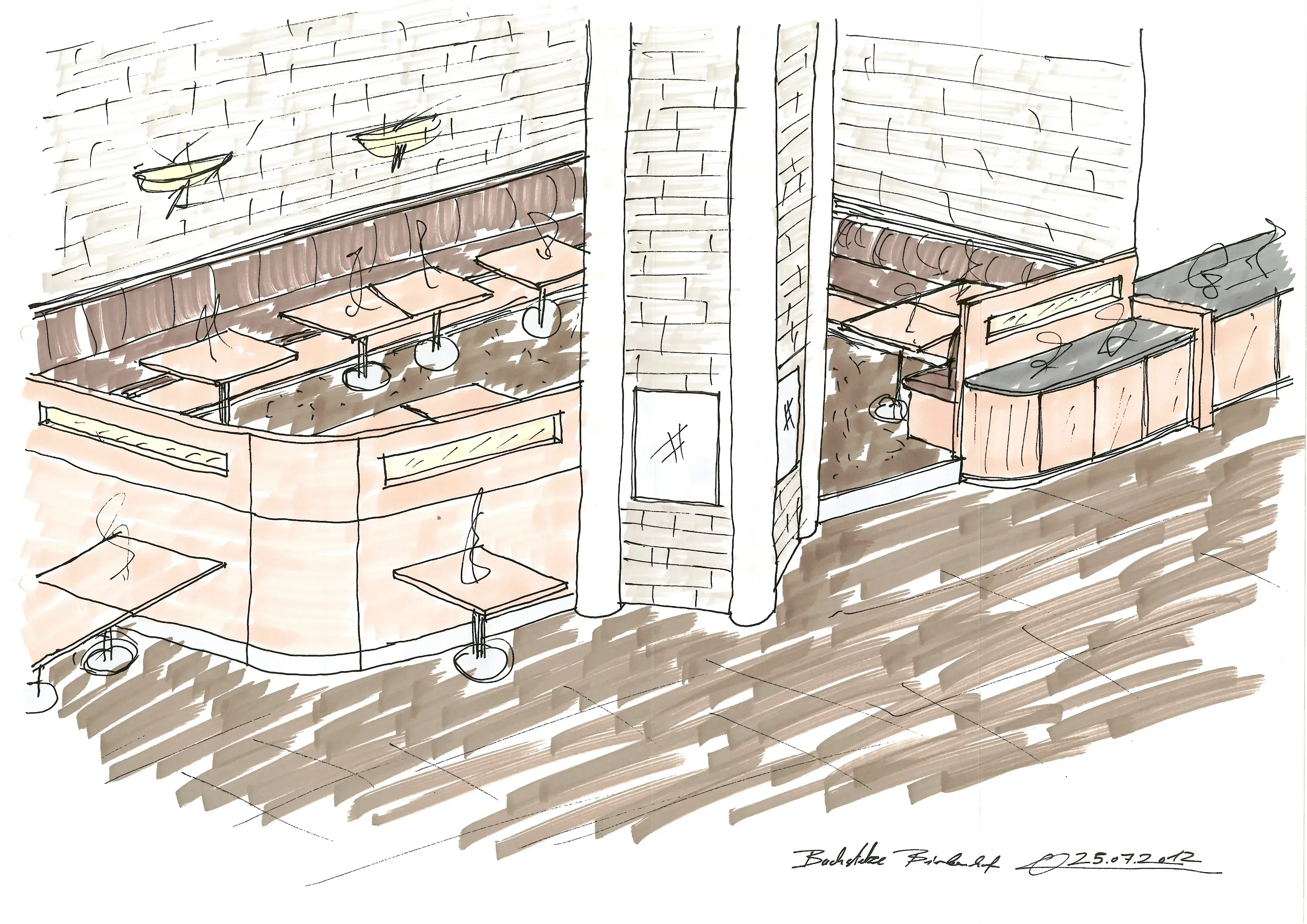 Skizze von einem Restauranbereich